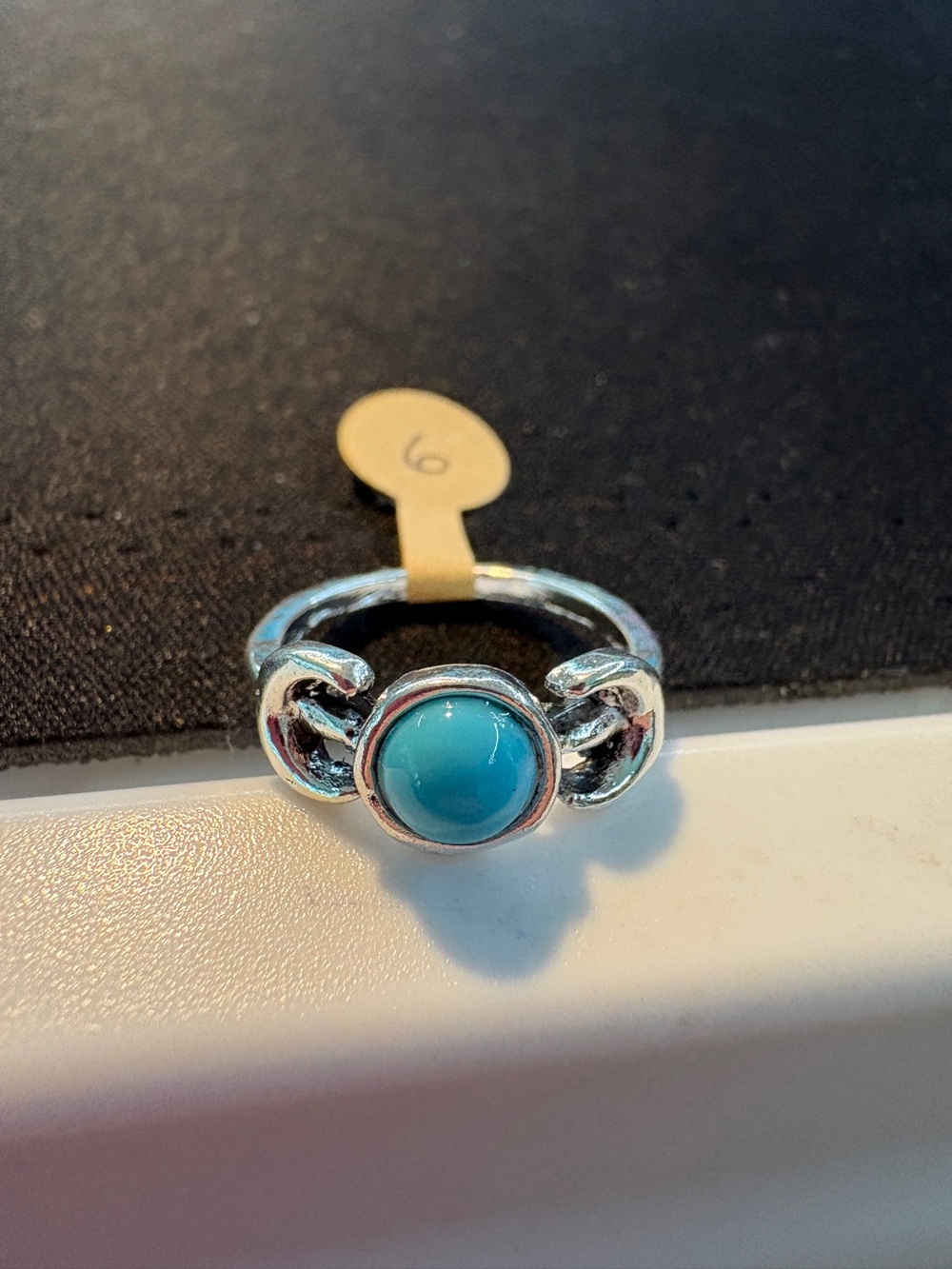 Silver Ring with Turquoise Blue Cabochon Size 6